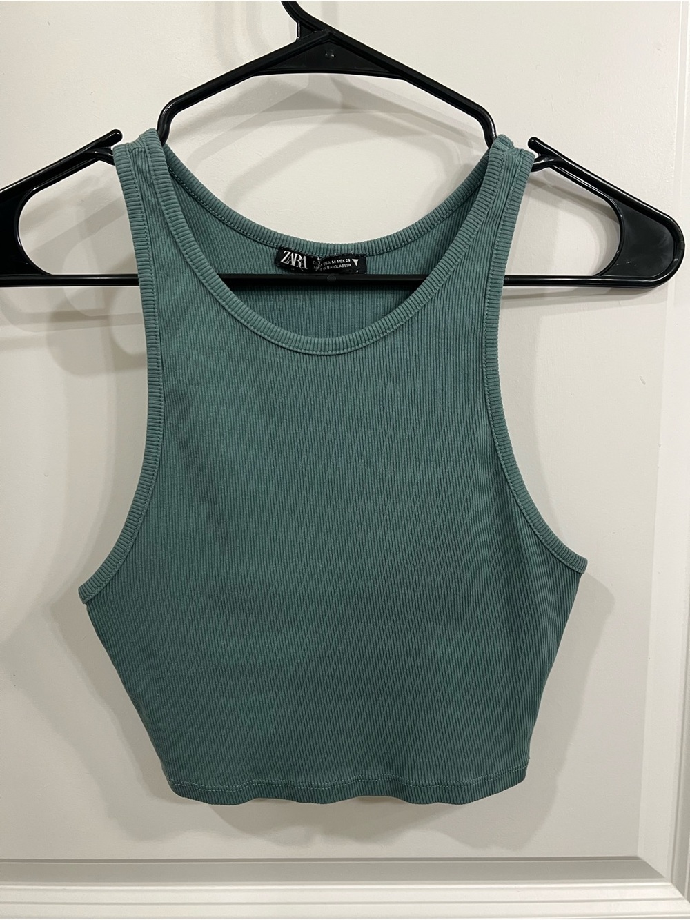 ZARA Dusty Teal Ribbed Tank Crop Top